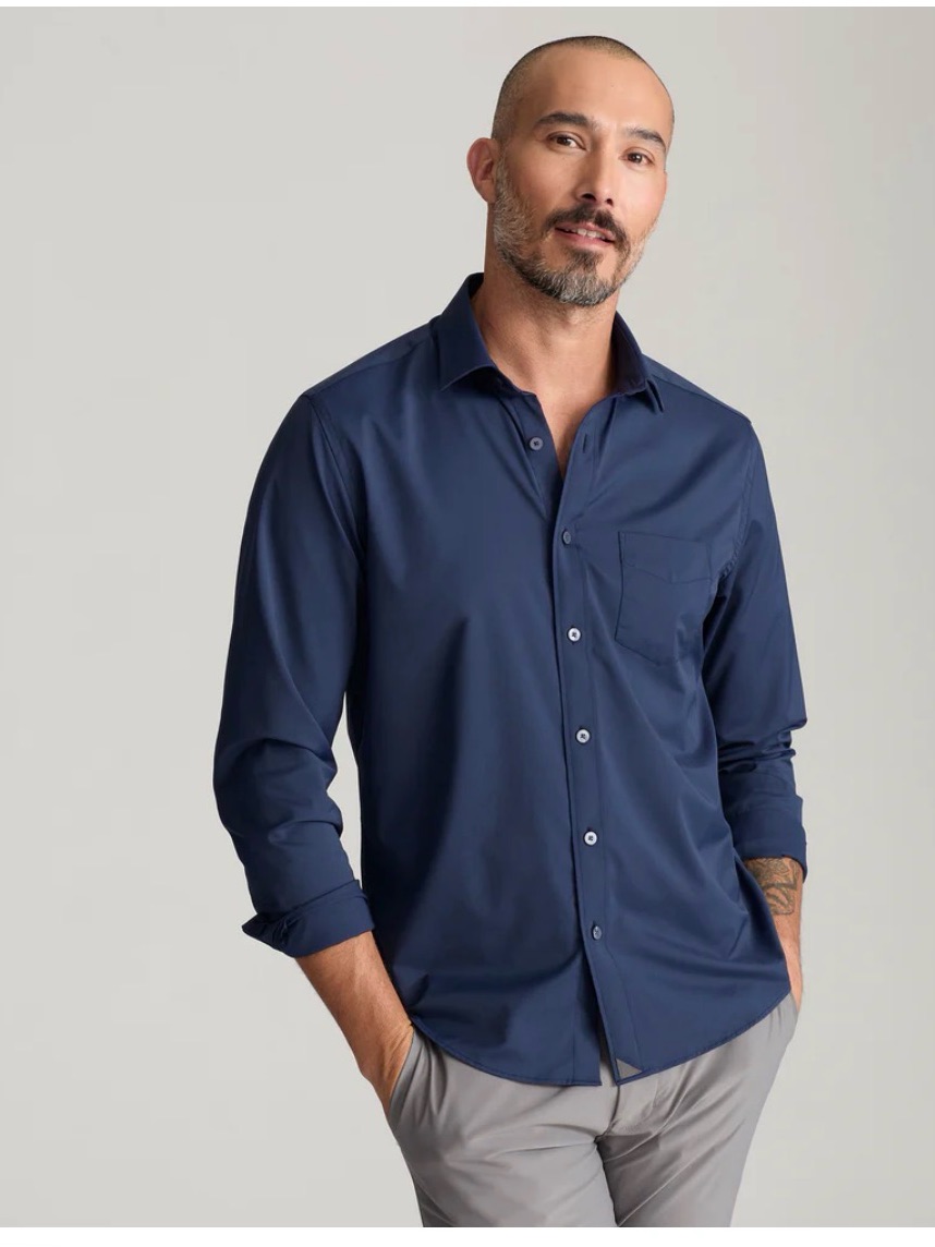Nwot Untuckit Solid Navy Long-Sleeve Button-Down Performance Gironde Shirt